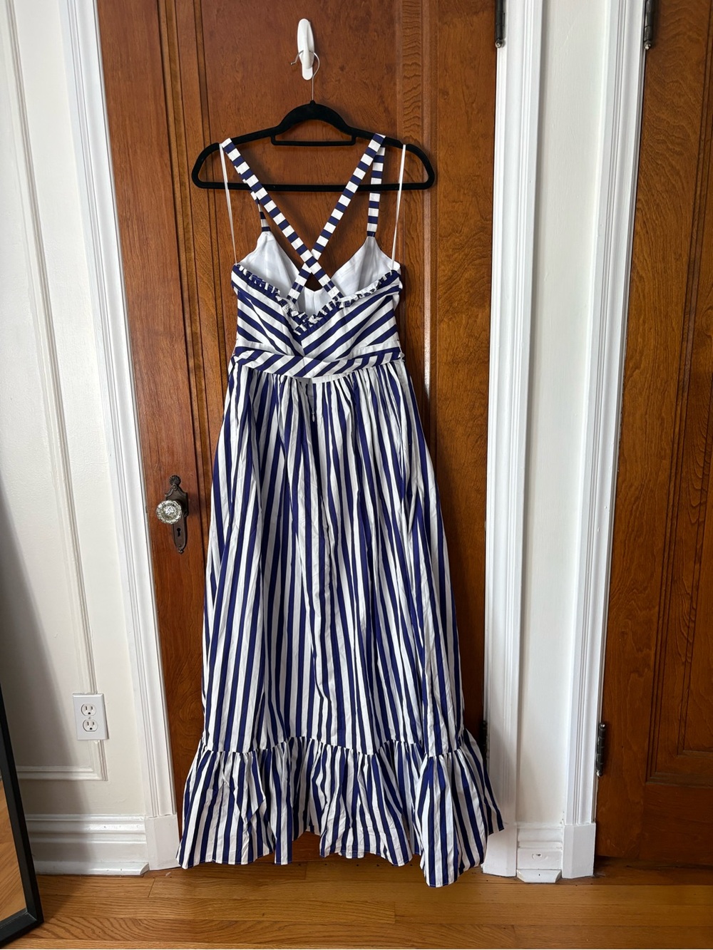 NWT J. Crew Blue and White Striped V-Neck Maxi Dress - 12 - Picture 2 of 5